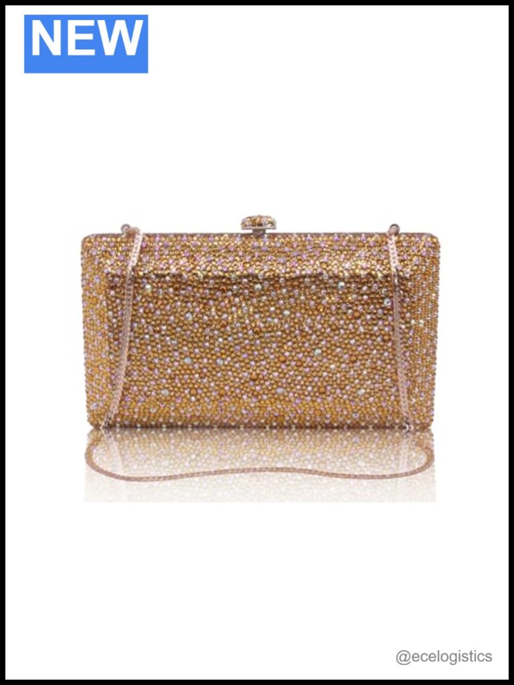 Crystal Evening Clutch Purse Rhinestone Metal Box Handbag Chain Strap Wedding